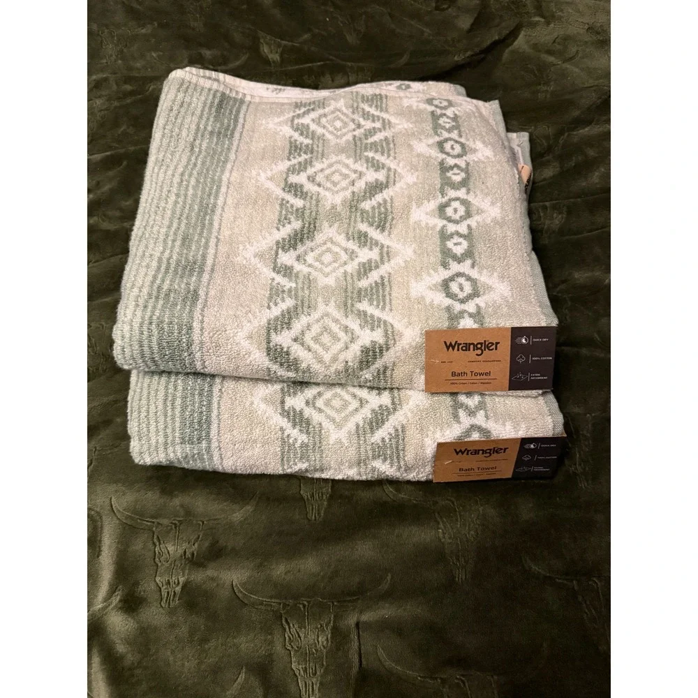 Wrangler Bath Towel Set Unisex OS Jericho Green NWT Cotton Southwestern Pattern